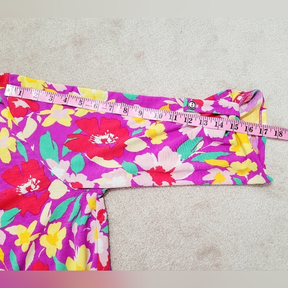 Dear Scarlett Floral Blouse Top Tunic XL Bright Pink Yellow Red Green 3/4 Sleeve - Picture 9 of 12